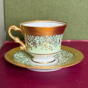 Osborne China Teacup & Saucer • Hand Painted • 22K Gold